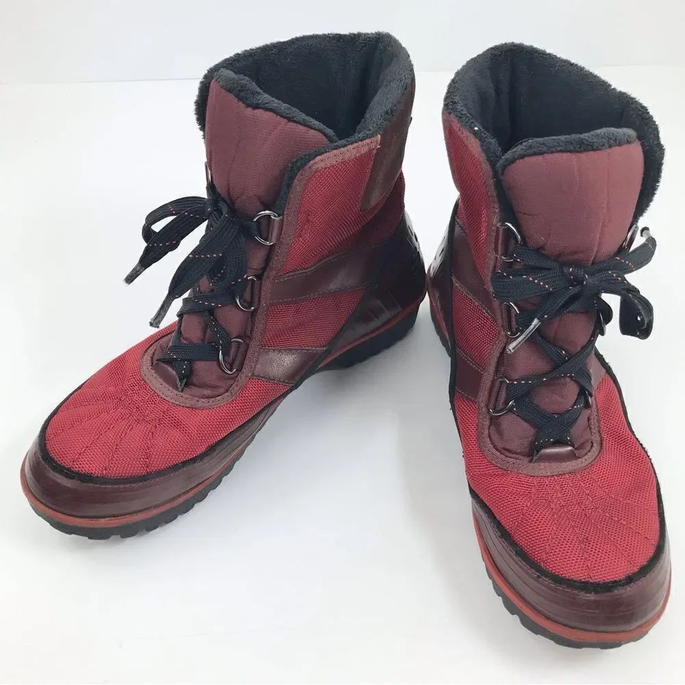 Sorel Tivoli Red Black Waterproof Insulated Lace Up Ankle Boots